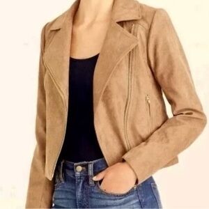 J. Crew Mercantile Womens Faux Suede Zip Up Cropped Jacket Size S Tan Brown